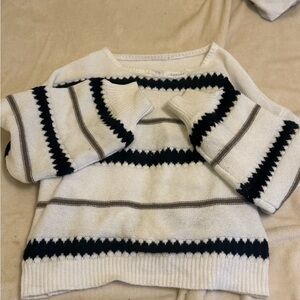 Black and White Crew Neck Striped Sweater